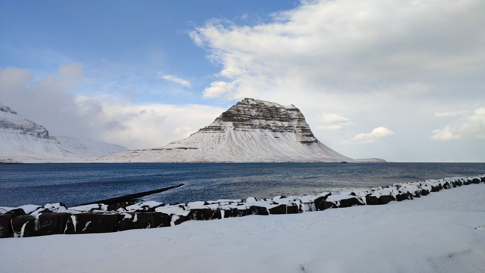 Kirkjufell mountain in winter on the Snaefellsnes Peninsula