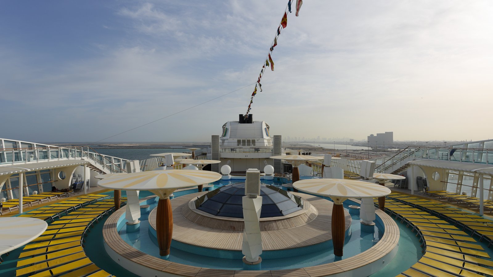 Pool deck of a contemporary cruise ship, AIDAdiva in Dubai