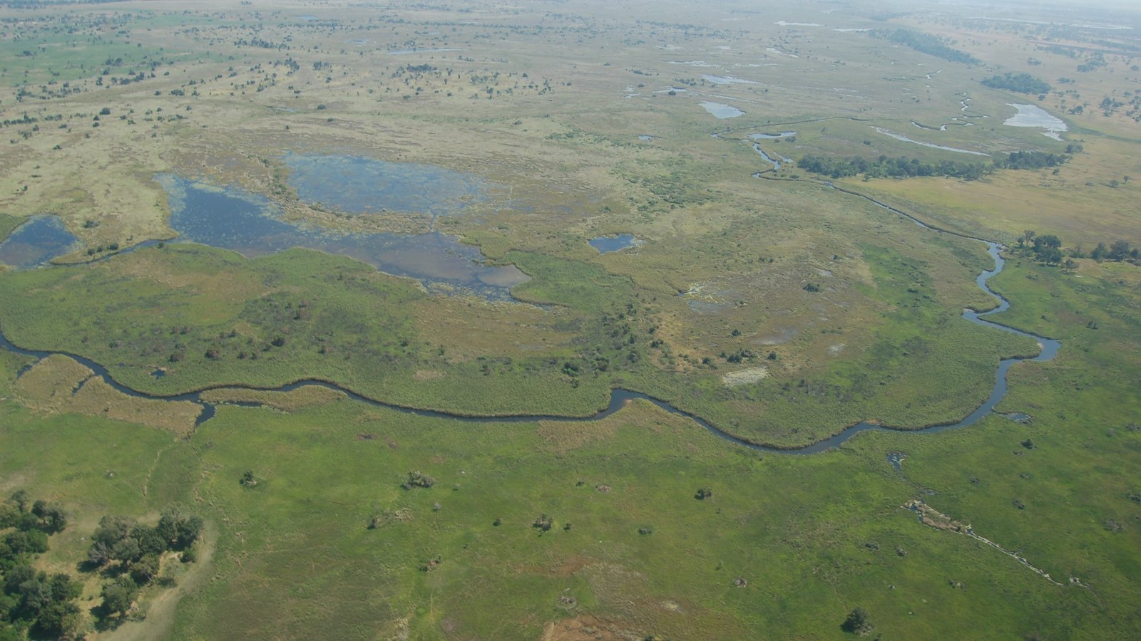 Aerial view of the Okavango Delta in Botswana
