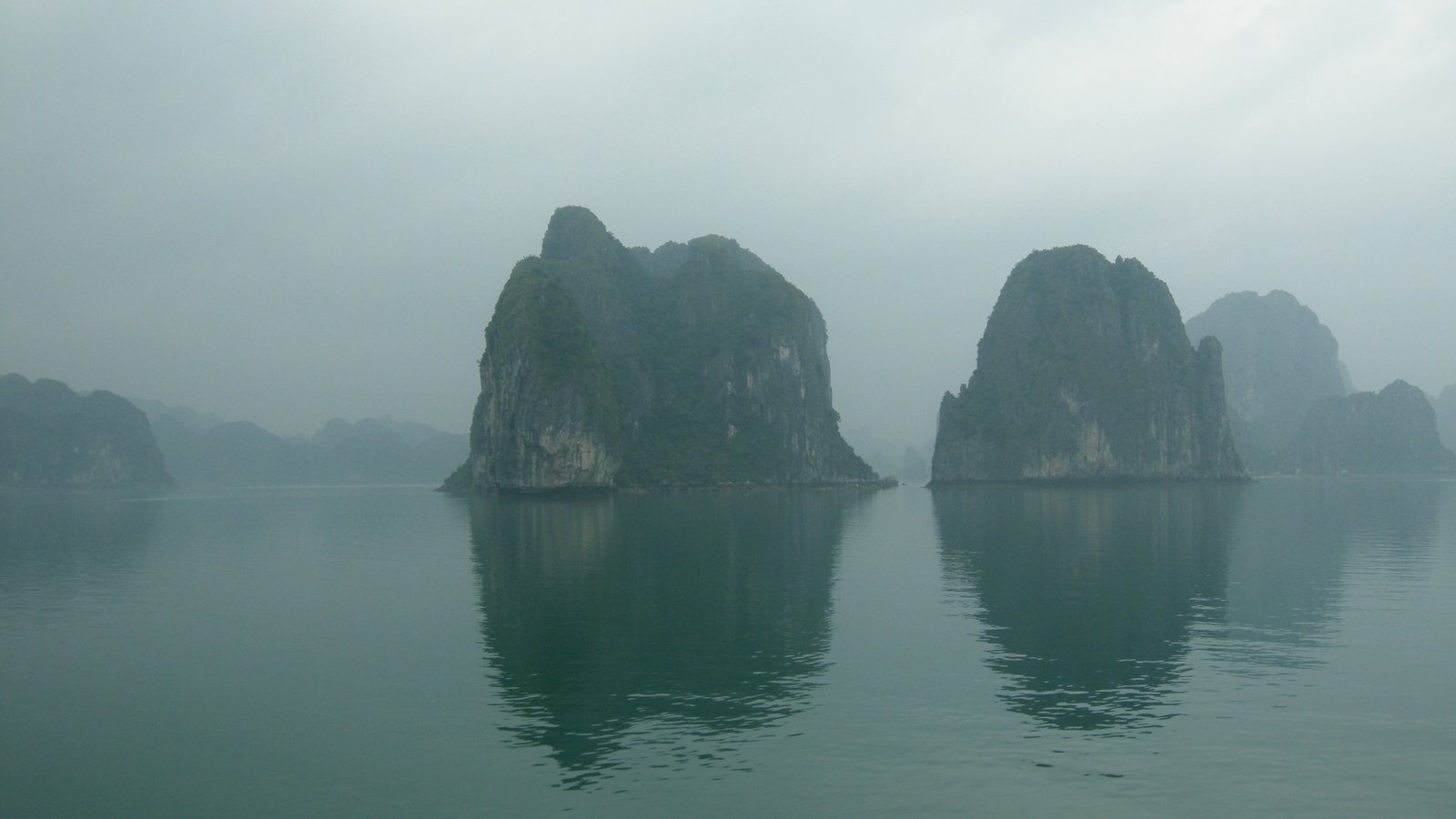 Limestone karst formations in Ha Long Bay
