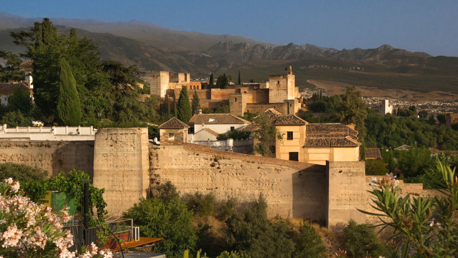 The Alhambra fortress walls at sunrise