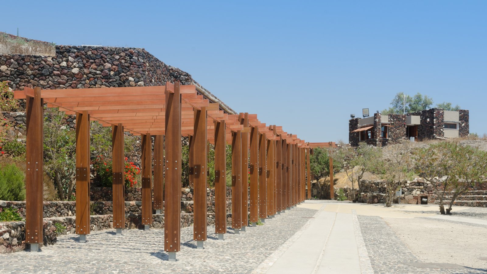 Bronze Age ruins at the Akrotiri archaeological site on Santorini